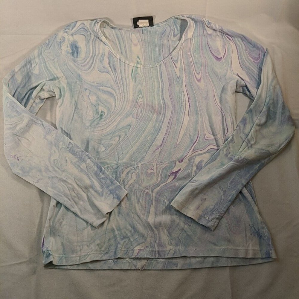 Bay Studio Womens Long Sleeve Shirt Top Swirls Purple Blue White Large L